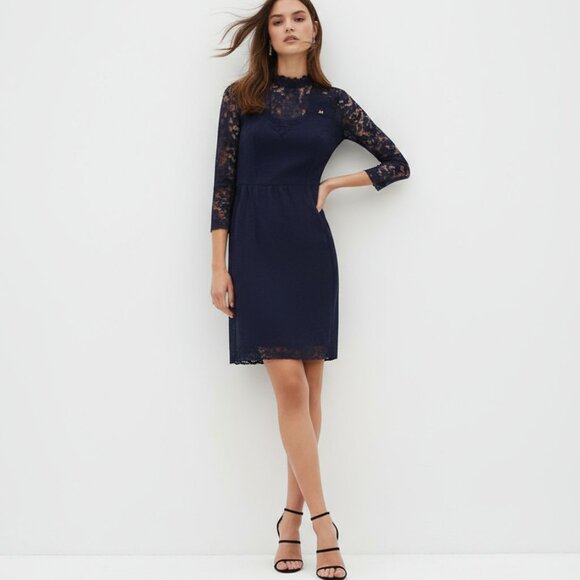 NWT Zara Lace Sheath Navy Black S - Picture 1 of 10